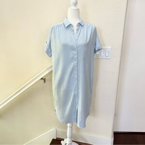 Well Worn Linen Blend Button Up Shirt Dress With Pockets Light Blue Sz Medium